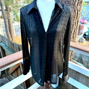 Sans Souci “MIRROR GLASS HOT FIX BUTTON DOWN MESH SHIRT! SOLD OUT online! NWOTS!